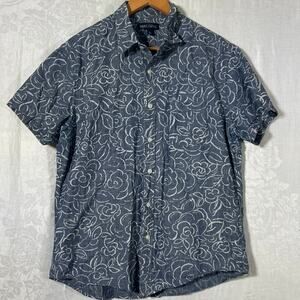 J Crew Mercantile Button Up Large Blue White Floral Cotton Preppy